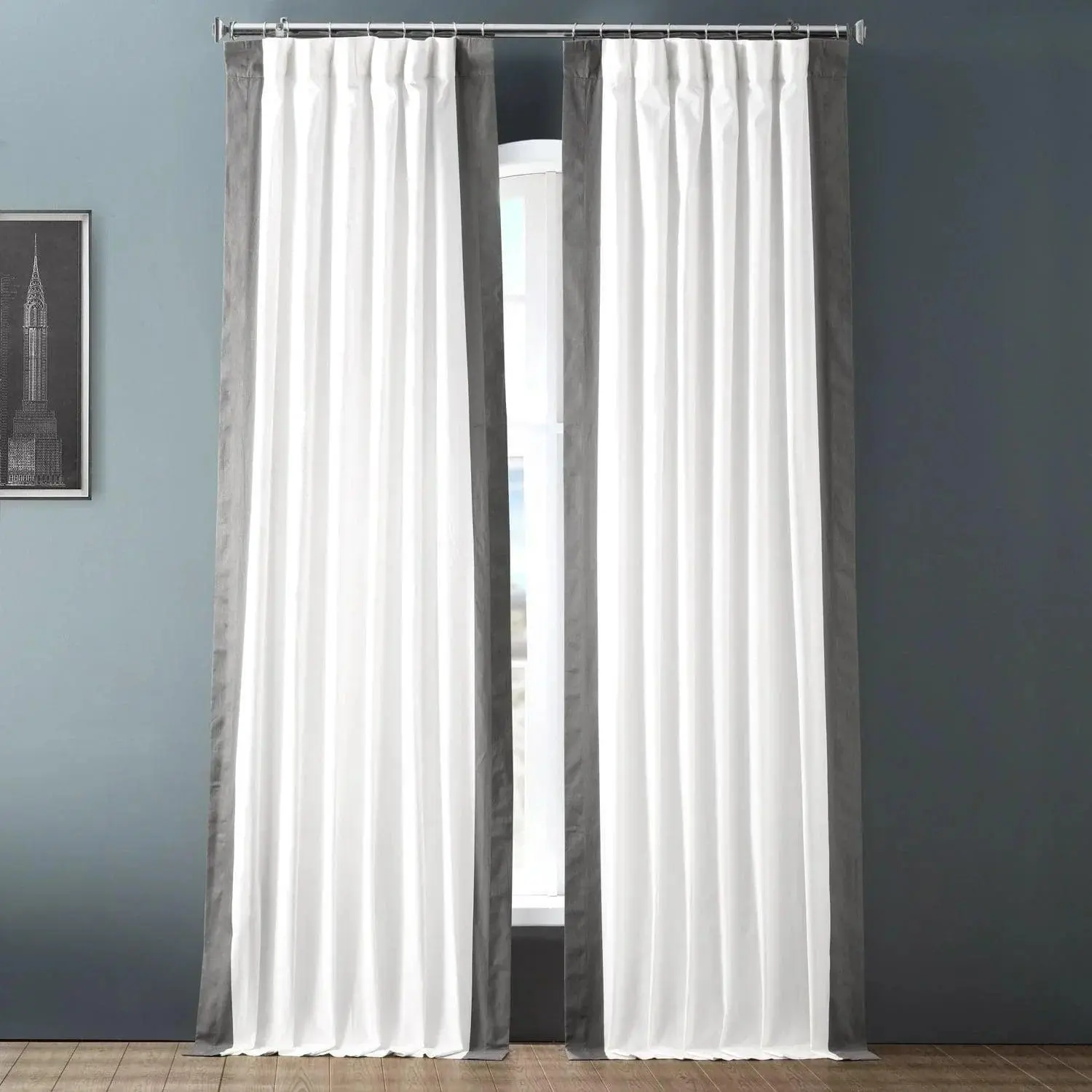 Half Price Drapes Bordered Vertical Printed Cotton Curtain