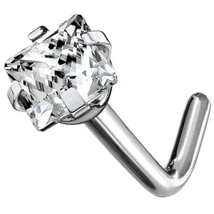 Fifth Cue Titanium Square Diamond CZ Nose Ring Stud 18G 6mm L Bend