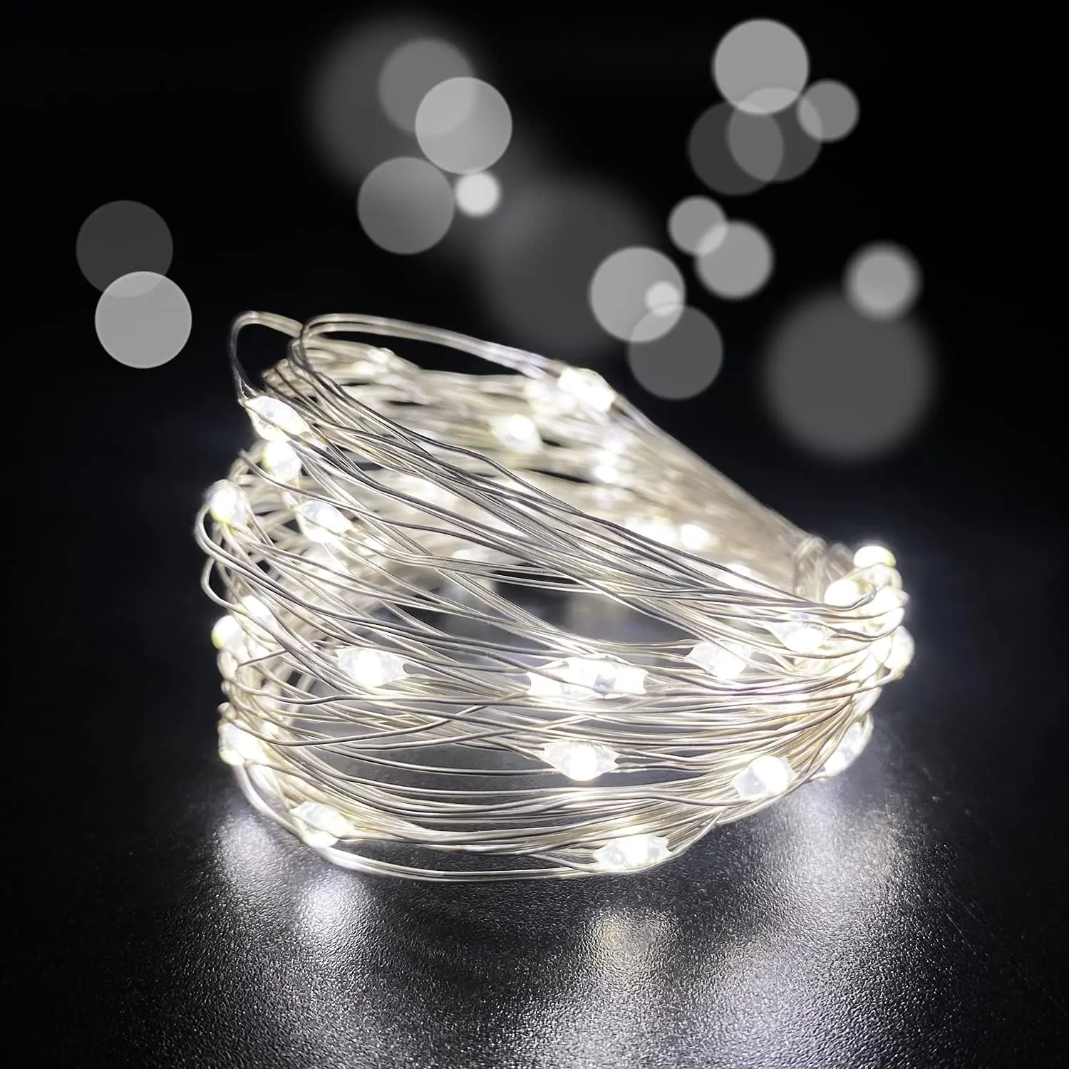 Set of 4  Operated Mini Led Fairy Light Dewdrop Lights Indoor String Lights with Timer 6 Hours on/18 Hours Off for Wedding Christmas Party Decoration,30 Leds,10   Wire (Cold white)