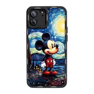 Disney Mickey Mouse Oil Painting Phone Case for iPhone 13 Pro Max with Van Gogh Art Design and Protective Bumper Unique Artistic Protection
