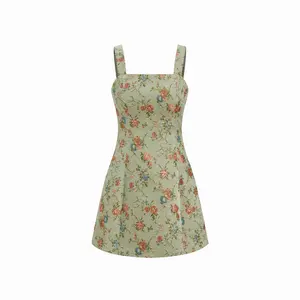 Cider Floral Square Neck Tie Back A-line Mini Cami Dress