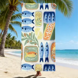 Fish Can Print Microfiber Beach Towel, Quick Dry Soft, Super Absorbent, Bath Towel, Beach Blanket, Perfect Summer Pool Travel Party Decor