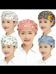 Unisex Adjustable Elastic Chef Hat, 5-Piece Set, Kitchen Cooking Bakery Hat, Dustproof Work Cap, Men and Women Universal Fit