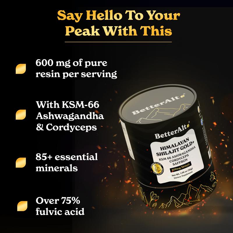 BetterAlt Cordyceps Shilajit Resin | with KSM-66 Ashwagandha, Safed Musli | Lab-tested | Pre-Workout for Muscle Recovery, Performance | 75 Sevings