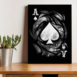 1 Count Wooden Framed Canvas, Black - Gray Style Ace of Spades Poker Card Poster, Modern Art, Decorative Artwork, Home Decor Supplies, Living Room Bedroom Decoration, Hallway Office Mural, High Definition, Waterproof Artwork, Wooden Wall Art