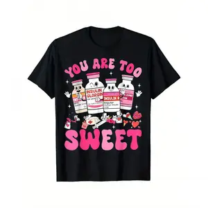 2026 New Unisex Boxy Fit Heavyweight TeeDiabetes Appreciation Graphic Tee: "You Are Too Sweet" Valentine's Day Nurse & Insulin T-Shirt for Men & Women, 100% Cotton Casual Round Neck Short Sleeve | Four Seasons Wear, Slightly Elastic ICU & Medical Humor Ap