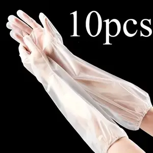 A Pack of 10 Extra-Long Kitchen Cleaning Gloves, Durable And Comfortable Plastic Gloves for Cleaning