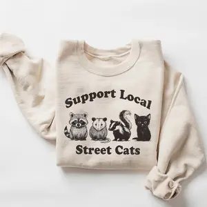 Women's Classic Longsleeve Cotton-Polyester Fleece Smooth Yarn Printed Pullover Hoodie - Made in USA, Feral Animal Advocacy Apparel, Everyday Casual Wear, Cat Lovers' Thoughtful Gift, Ribbed Round Neck, Sturdy Hem, Great Fit