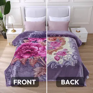 5.6 lbs Weight,2ply Reversible Silky Soft Warm Blanket with A/B Print - Perfect for Late Autumn Winter Nights or All Seasons - 83" x 91" King Size Shrink Resistant
