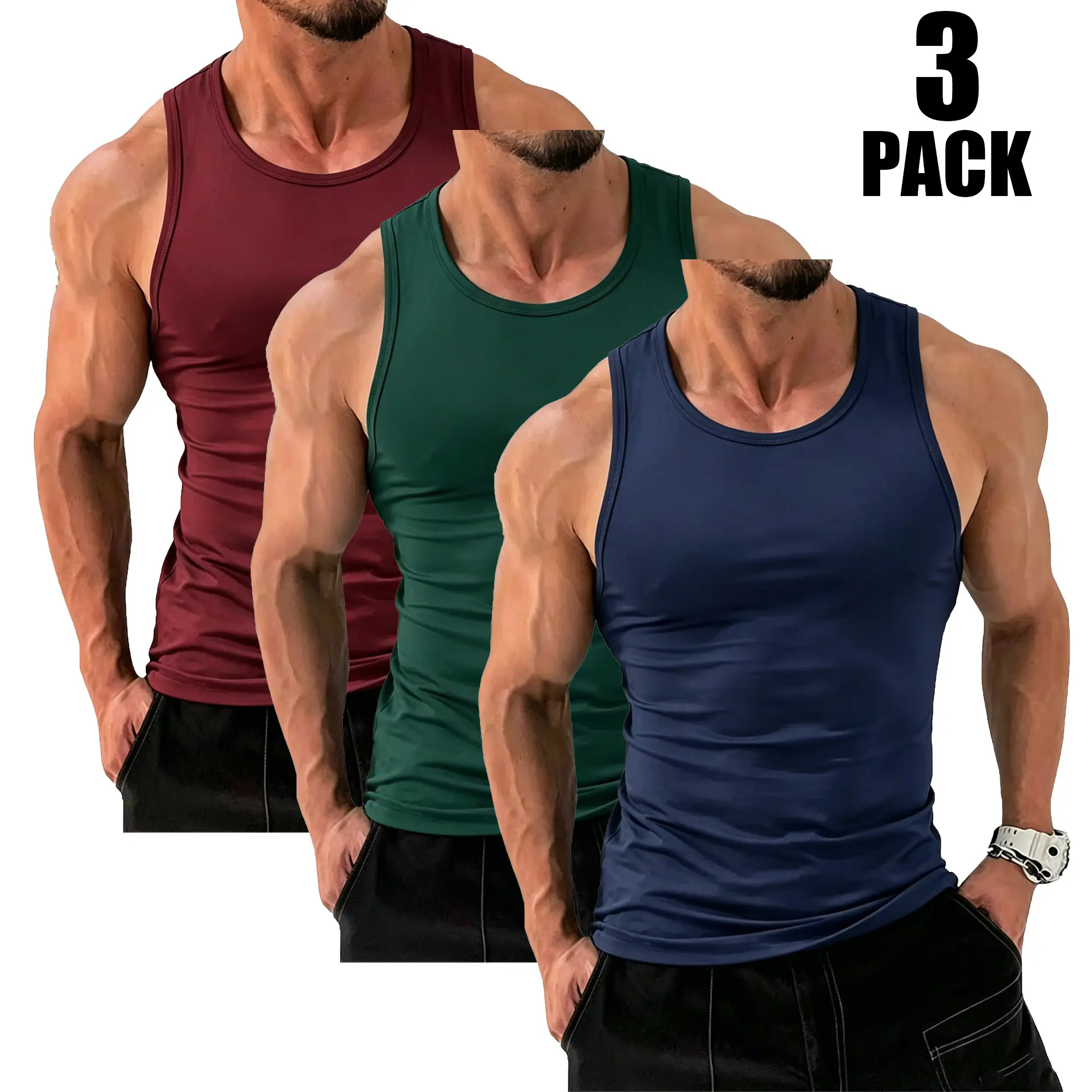 3-Pack Men’s Athletic Compression Tank Tops – Stretch Slim Fit, Sleeveless Fitness Shirts, Quick Dry & Breathable, Muscle Training Base Layer backtoschool