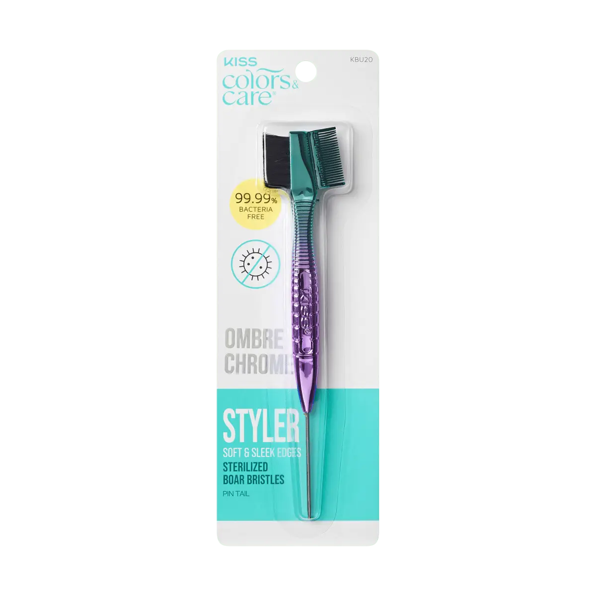 Kiss Colors & Care Ombre Chrome 3-in-1 Edge Boar Bristle Brush | Edge Styling Brush, Baby Hair Brush, Edge Control Brush, Parting Comb