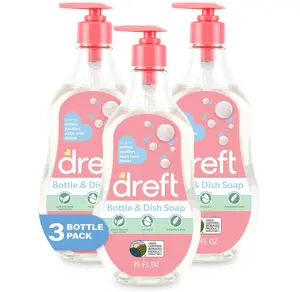 DREFT Bottle and Dish Soap | Made to Clean Baby Bottles, Sippy Cups, Pacifiers, Breast Pumps, & More | Gently Removes Milk Film & Odors | Plant Based, Fragrance Free Dish Soap | 18 Fl Oz (Pack of 3)