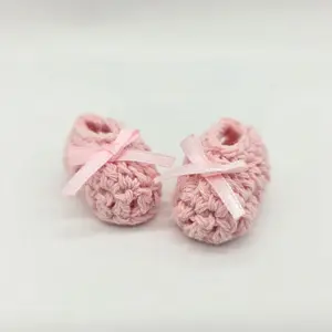 6 Pairs Tiny Crochet Baby Booties Party Gifts - Pink Miniature Knit Shoes for Party Favor and Party Decor | Baby Shower Essentials
