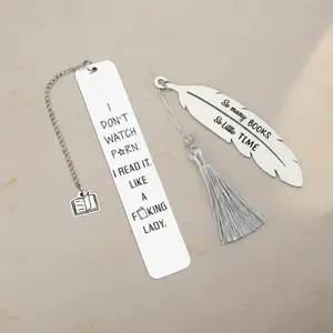 Book Lover & Vintage Feather Bookmark Set, Book Accessories, Stainless Steel Silver Bookmarks with Tassel and Chain Charm, Fits Readers, Students, Teachers Gift