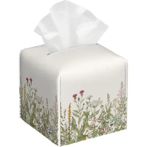 Tissue Box Cover Square, Herbs and Wild Flowers Tissue Box Holder Decorative Organizer for, Home Office Car