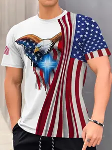 Men's Eagle Printed T-shirt, Casual Fitted Short Sleeve Round Neck T-shirt, Outdoor Men's Clothing