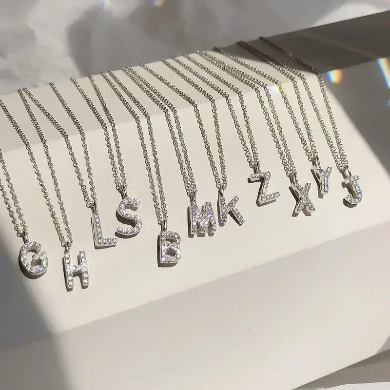 Fashion Shining A-Z Letter Pendant Charm Necklace 26 Initial Alphabet Name Clavicle Chain Party Jewelry Gift