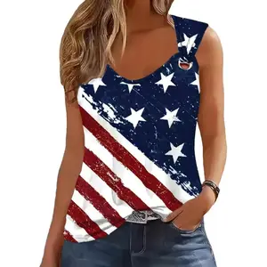 Womens Gradient Notched Neck Casual Tank Tops Novelty Sleeveless Shirts Funny Graphic Tee Vests