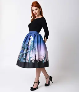 Unique Vintage 1950s Haunted Mansion High Waist Circle Swing Skirt