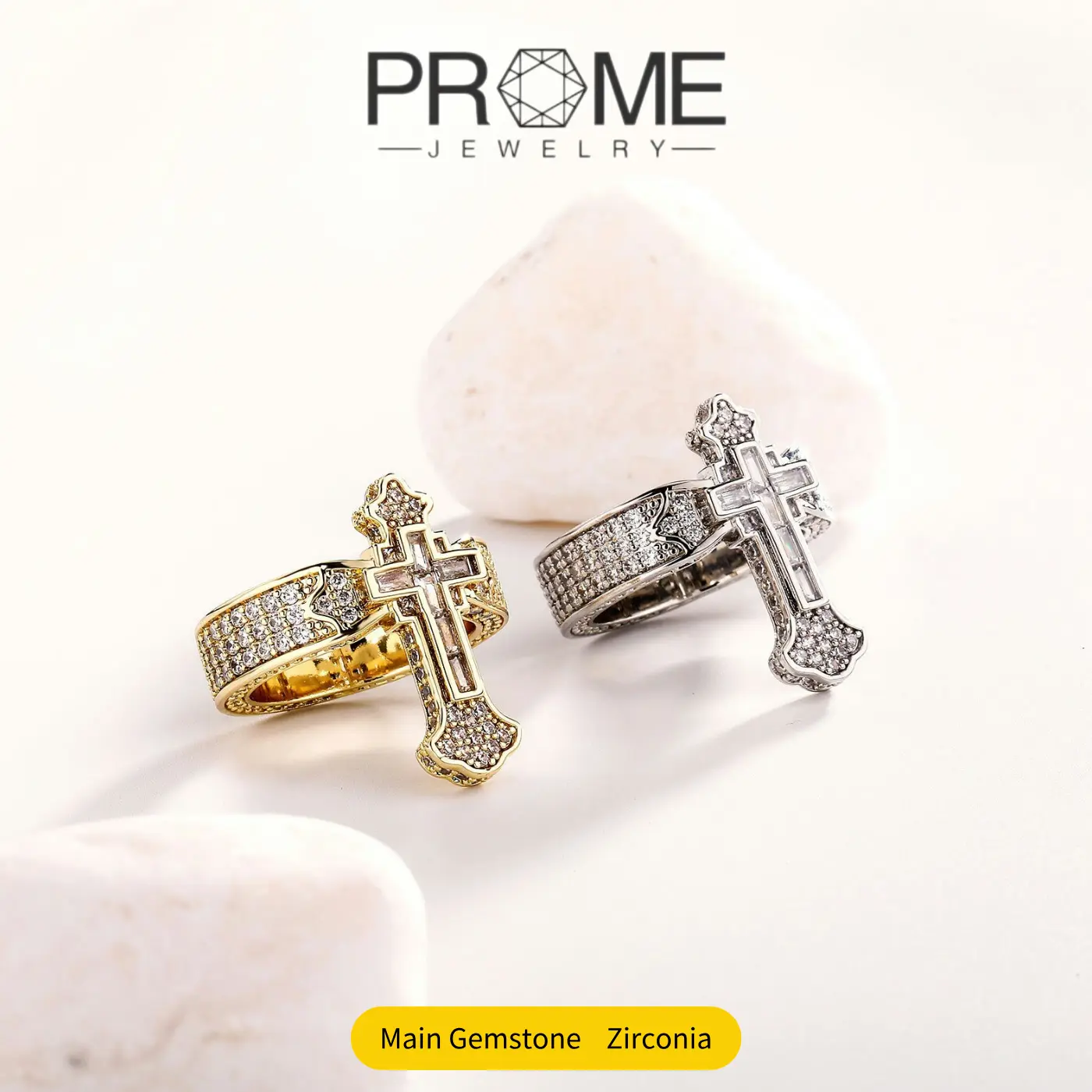 (CR004N)Vintage Crest Cross Ring with 5A CZ Stones, Antique Finish, Unisex, Statement Jewelry for Men & Women - High Quality Copper