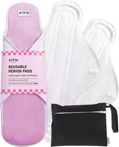 Pixie Cotton Cloth Pads for Feminine Care - 100% Organic Reusable Pads - Ranked 1 for Softest Menstrual Sanitary Napkins - Machine Washable & Includes Free Wet Bag - Menstrual Liner (Overnight)