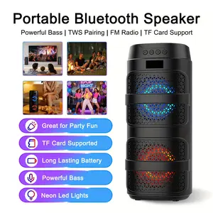 Portable Wireless Party Speaker with Subwoofer, Long-Lasting Battery, Neon LED Lights, Outdoor/Indoor Big Support TF Card MP3 Player Party for Home Camping Phone Computer PC