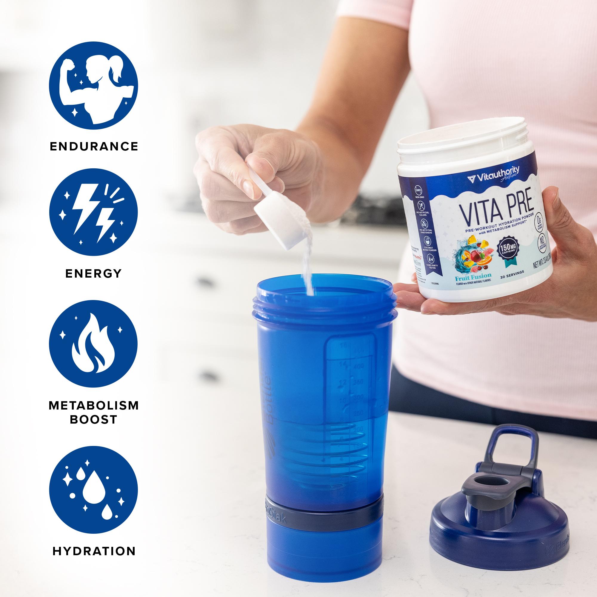 Vitauthority - Vita Pre-Workout-hydration with Coconut Water-energy boost with Coffeeberry-one scoop of Vita Pre-Workout with 8-12 oz of water-US Vita Pre-Workout Fruit Fusion 380g(30 srv),US Vita Pre-Workout Paradise Punch 384g(30 srv)