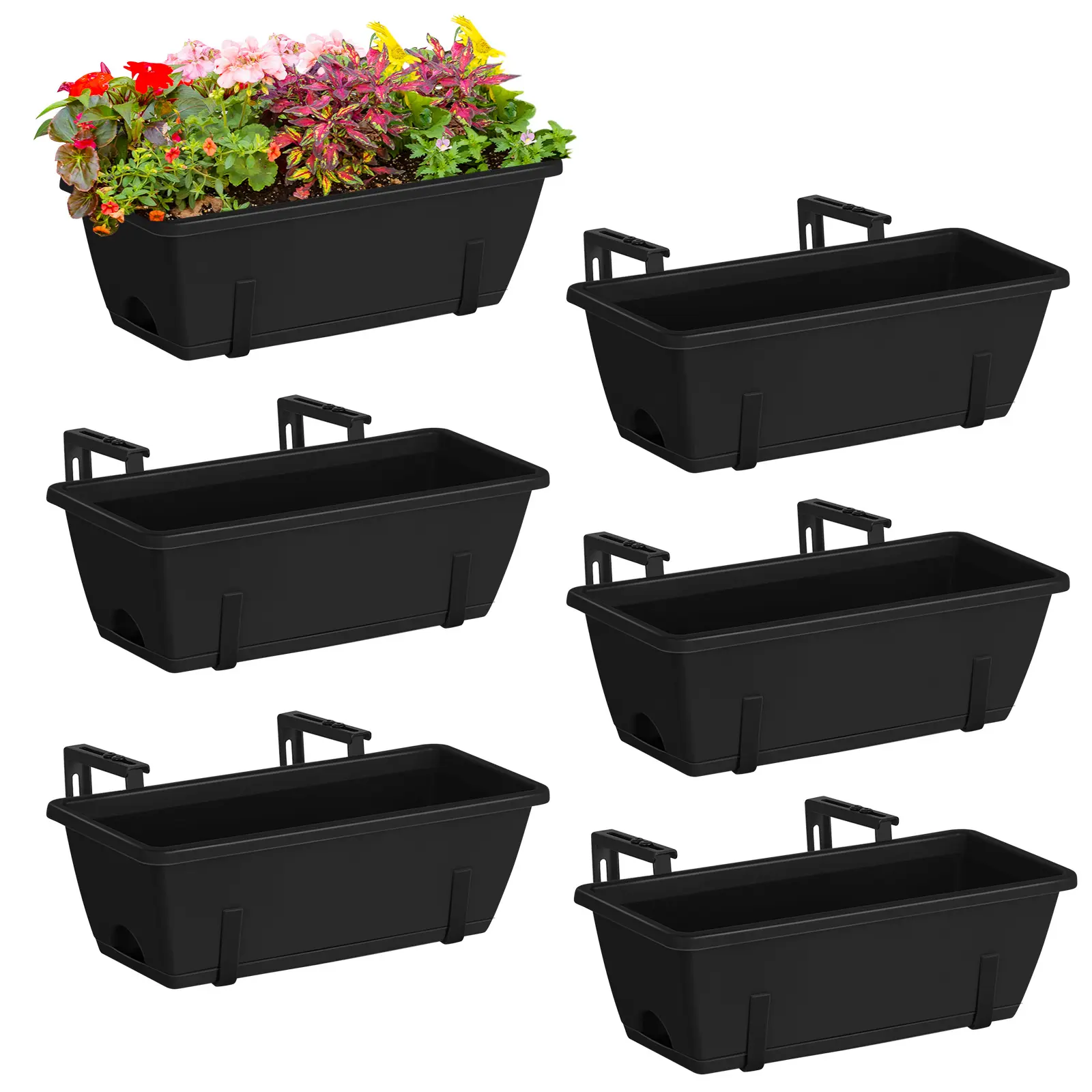 Railing Planter Box, Balcony Planters Railing Hanging, Window Boxes Planter with Adjustable Brackets, 16.9 Inches Deck Railing Hanging Flower Boxes, for Outdoor Railngs Balcony Patio