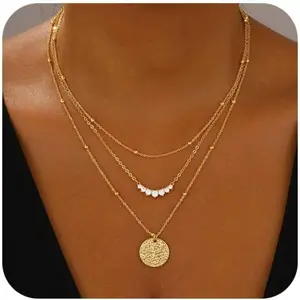 14K Gold Plated Layered Necklace Set for Women, Dainty Silver Chain Choker with Cute Pendant, Stackable Trendy Jewelry Gift for Her