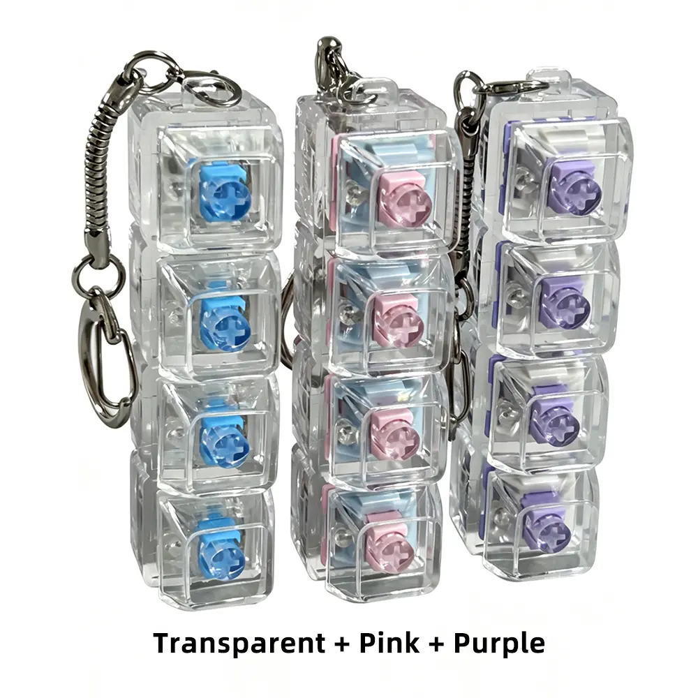 Stress-relieving Toy Mechanical Keyboard Compact Design with Crystal Keycaps LED Lights Transparent Acrylic Key Christmas giftchain Fidget Relief Fidgettoys,Valentine's Day Gift,Sensory Fidget Keychain