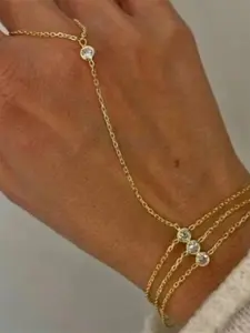 Fashionable Zircon Finger Chain Bracelet, Perfect for Daily Wear, Holiday Gifts, Birthday, Valentine's Day, Thanksgiving, Christmas, Mother's Day, Copper Chain Bracelet