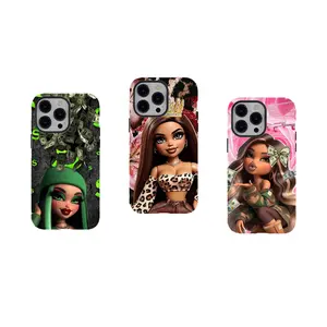 [No magnetic]  Y2K Baddie bratz Doll Phone Case,durable phone Cover,Leopard & Camo Money Print for iPhone 17 16 15 14 13 12 11 8 7 for Samsung Series,Shockproof Protective Dual-Layer design phone case,trendy aesthetic case,girly phone cases
