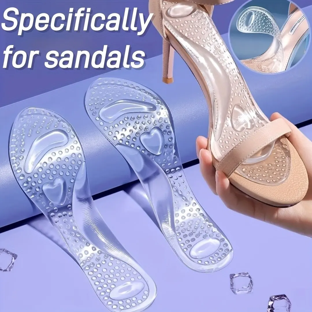 2-Pack Self-Adhesive Silicone Insoles, Anti-Slip, Wear-Resistant, Sweat-Absorbing, Comfortable Shock Absorption, Lightweight, Invisible Pad