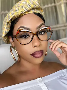 High-Quality Women's Boho Irregular Colorblock Cat Eye Glasses, Vintage Tortoiseshell Frame, Dual Color Design, Daily & Work Wear, Tortoise Pattern Glasses