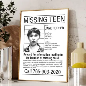 Jane Hopper Missing Teen Poster Vintage Home Decor Wall Stranger Eleven Art Bedroom Decor 5B6