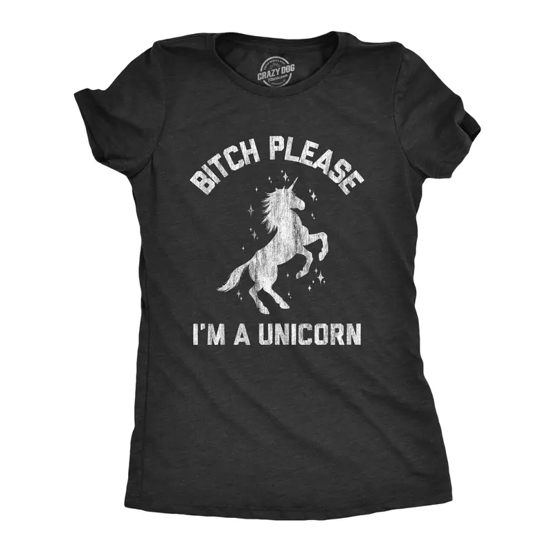 Womens Bitch Please I'm A Unicorn T Shirt Funny Mythical Sassy Horse Sarcastic Tee Funny Womens T Shirts Cute Vintage Graphic Tee Funny Unicorn Top Women's Novelty Tees Black