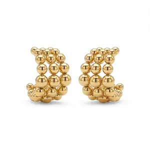 BA UNIQUE FASHION Stainless Steel Triple Row Bubble Dome Hoop Earrings for Women Elegant and Stylish Jewelry