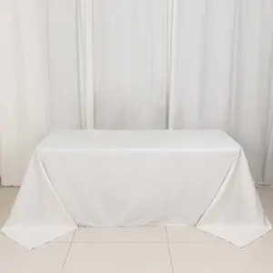 100% Cotton Rectangle Tablecloth 90"x132" White Linen - Soft & Breathable Seamless Table Cover
