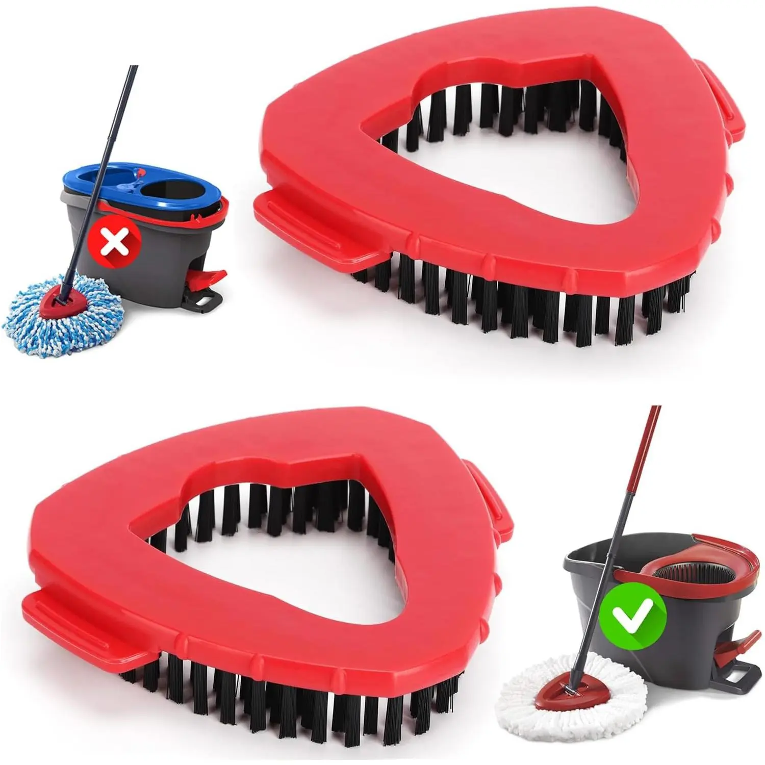 Triangle Floor Brush Head, 2 Pack Universal Fit Mop Replacement Brushes, Home Use Rotating Design Mop Head, Triangle Mop Heads, Pack of Two, Cleaning Accessories, Easy Installation