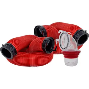 B BRAZIFY Coupler 20-Foot RV Sewer Hose Kit for RV Camper, Includes 2 Attachable 10-Foot Hoses with Rotating Fittings and 90 Degree Clearview Sewer Adapter