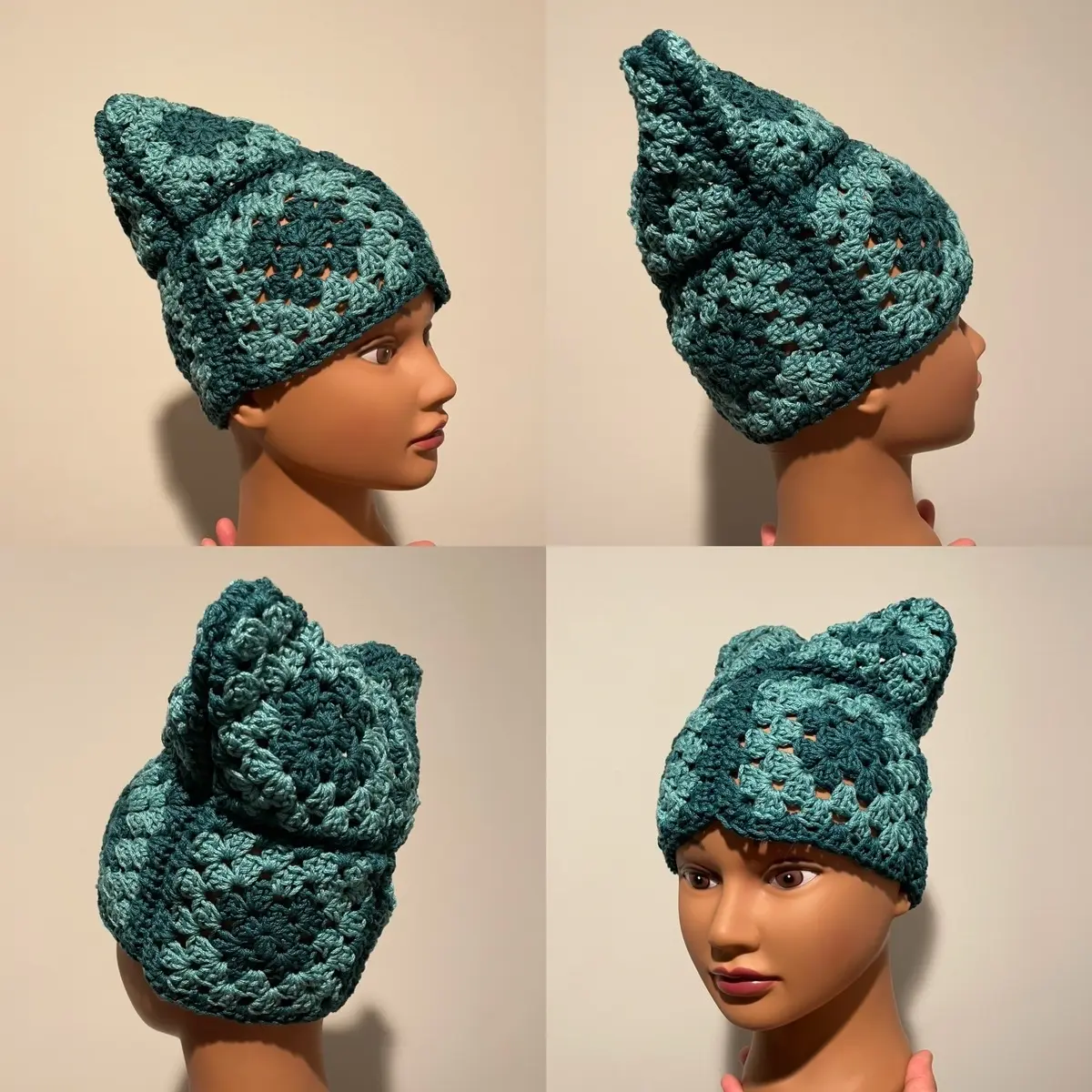 100% Cotton One Size Granny Square Cat Beanie