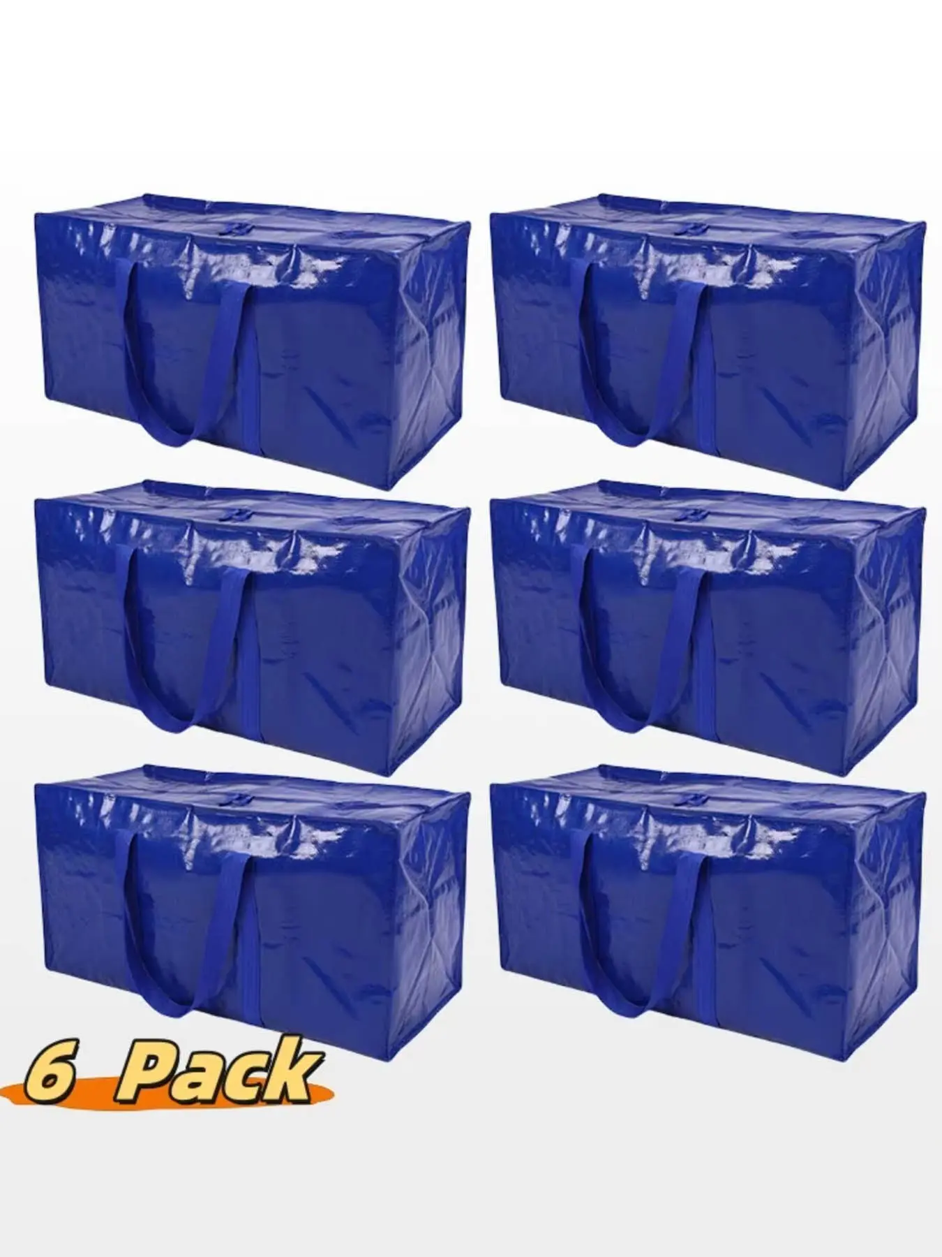 6-Pack Extra Heavy Duty Large Moving Bags with Strong Zipper & Comfortable Handles, Sturdy & Durable Clothing Storage Bags Totes Bins, Packing Moving Boxes for College Supplies, Blue, Space Saving Bags