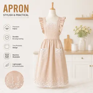 Vintage Ruffle Apron for Women – Cross Back Garden & Cooking Apron, Adjustable Retro Kitchen Apron, Cute Baking Gift for Her