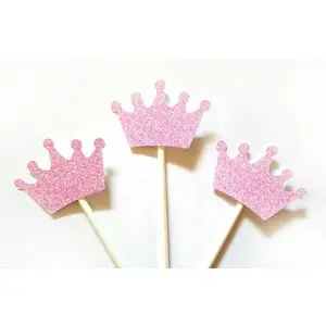 Princess Crown Cupcake Toppers, Princess Baby Shower Cupcake Toppers - Royal Princess Cupcake Toppers, Pink Glitter Crowns