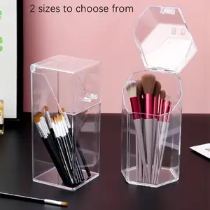 Simple Flip-Top Makeup Brush Storage Box, Dustproof Desktop Acrylic Eyebrow Pencil Case, Vanity Brush Holder, Plastic Material