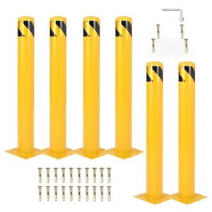 GARVEE Safety Bollard, 42" Height Bollard Post, 4.5" Diameter Steel Pipe Safety Bollard Post, Yellow Steel Bollard, Steel Safety Bollard with 24 Anchor Bolts for Traffic-Sensitive Area, 6 Sets