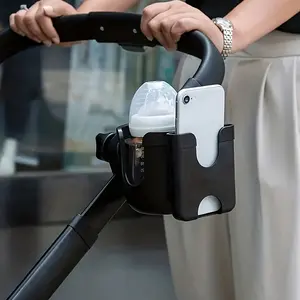 A Baby Stroller Cup Holder and Phone Holder, Multifunctional Stroller Accessory with Bottle and Phone Holder, Adjustable Fixture, Easy To Install, Stroller Caddy