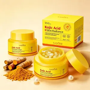 SADOER Kojic Acid Turmeric Face Cream for Dark Spots - Collagen Brightening Capsule Cream for Even Skin Tone & Hyperpigmentation, Anti-Aging Moisturizer, Dermatologist Tested, 1.76oz korean