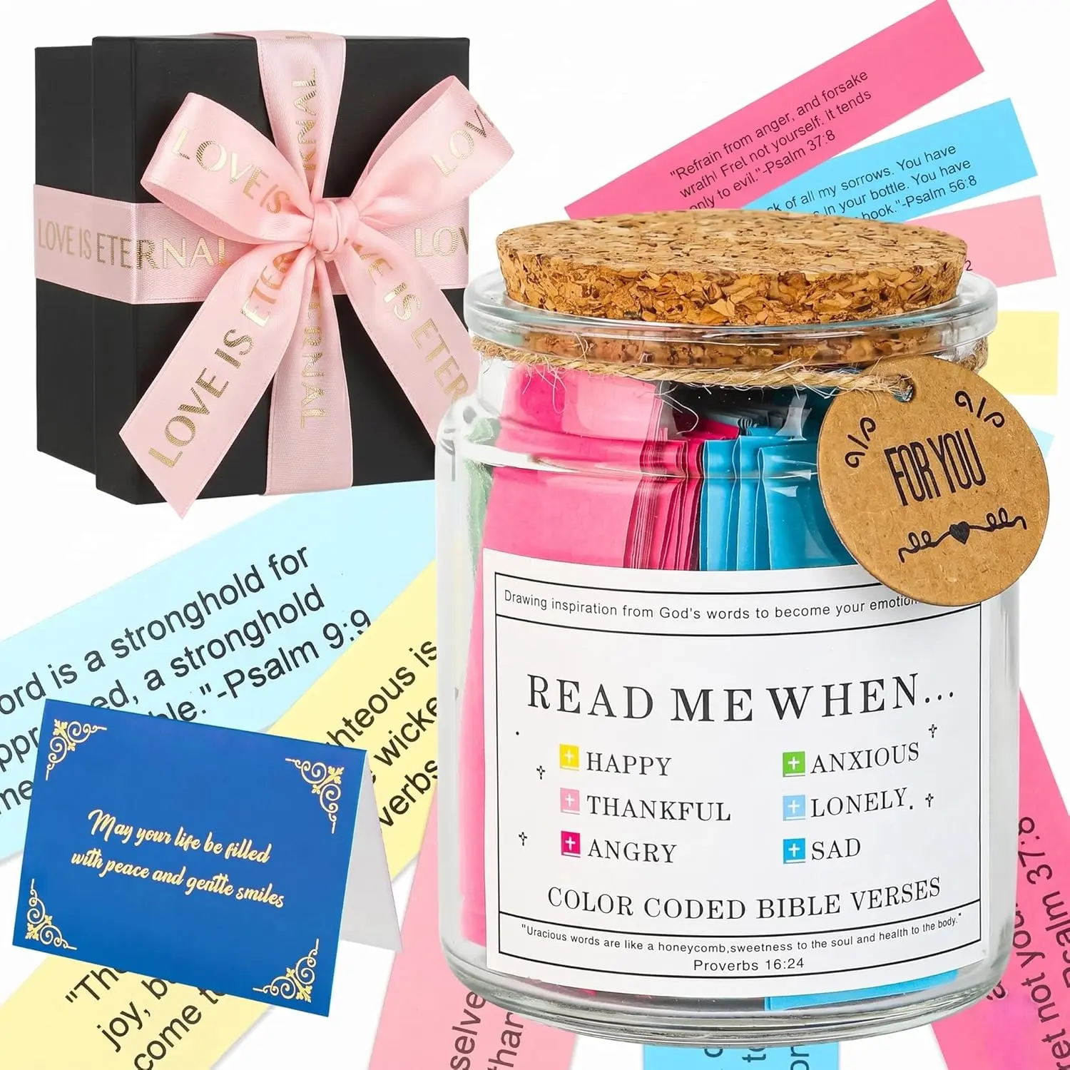 Thick Glass Christian Scripture Verse Jar with Synthetic Durable Box - 96 Verses Daily Devotion Cards, Mother's Day/Anniversary Gift for Mom, Daily Encouragement Supply, Birthday