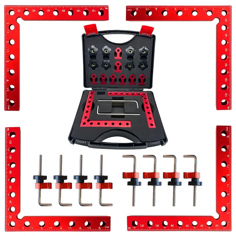 Woodworking 90-Degree Right Angle Clamp Set - Aluminum Positioning Squares, Anodized Rust-Resistant, Snap Closure & Removable Covers, Multi-Size 120/140/160mm for Boxes, Frames, Gluing Alignment